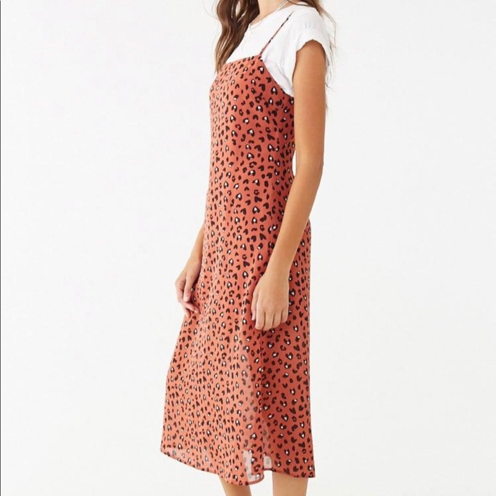 Leopard Print Midi Dress in Rust/Multi
